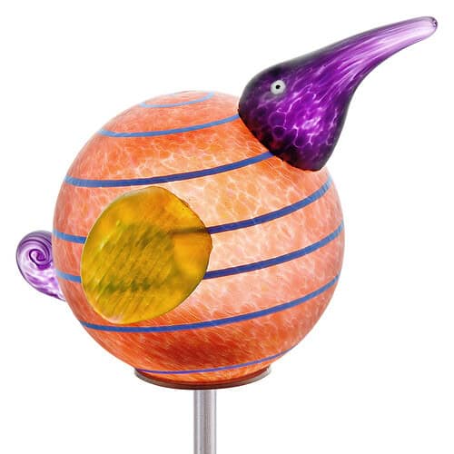 Garden stake with a colorful kiwi bird made of hand-blown glass