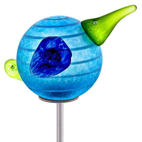 Garden stake with a colorful kiwi bird made of hand-blown glass