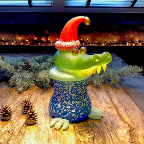 Christmas Crocodile ist eine originelle Dose aus edlem Glas in Form eines Krokodils