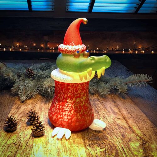 Christmas Crocodile ist eine originelle Dose aus edlem Glas in Form eines Krokodils