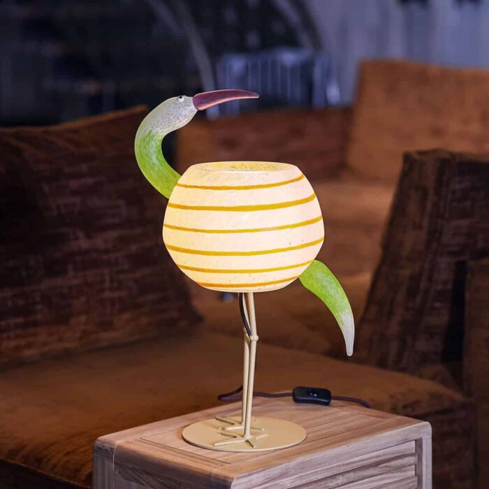 Borowski Tischleuchte IBIS LAMP aus handgefertigtem Glas mit Fuß aus Stahl