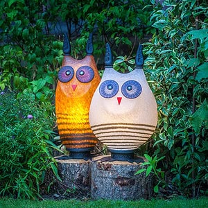 Leuchtende Eulen aus Glas und Metall: TAWNY & TAWNY FAT Lichtobjekte auf dem Borowski Sommerfest